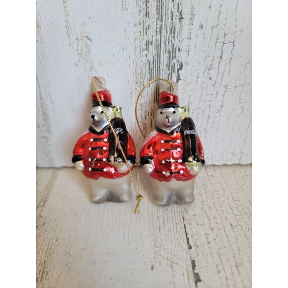 Vintage glass mini coke polar bear coca cola ornament Xmas set - Picture 1 of 8